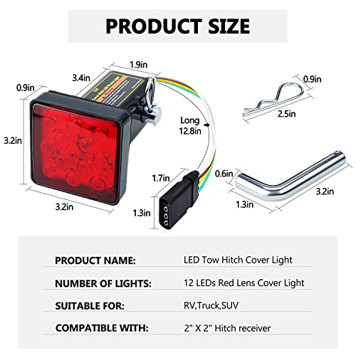 Cenipar TRAILER HITCH COVER Hitch Receiver Cover With 12 Leds Red Brake Light thumb #1