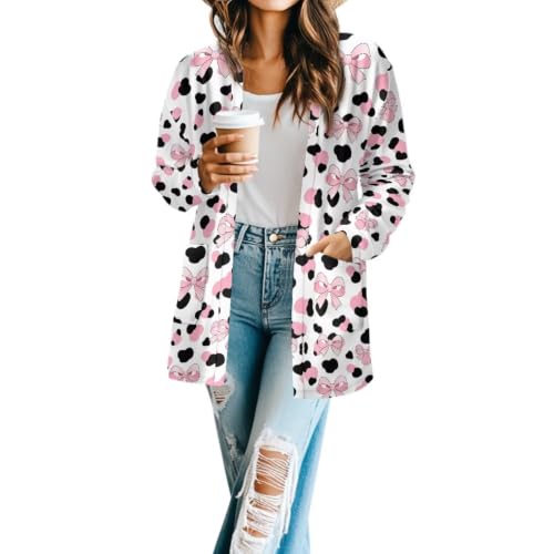 Image of Forchrinse Red Ladybug Cardigan for Women Causal Long Sleeve Open Front Cardigans Sweater Fashion 2024 Fall Coat with Pockets