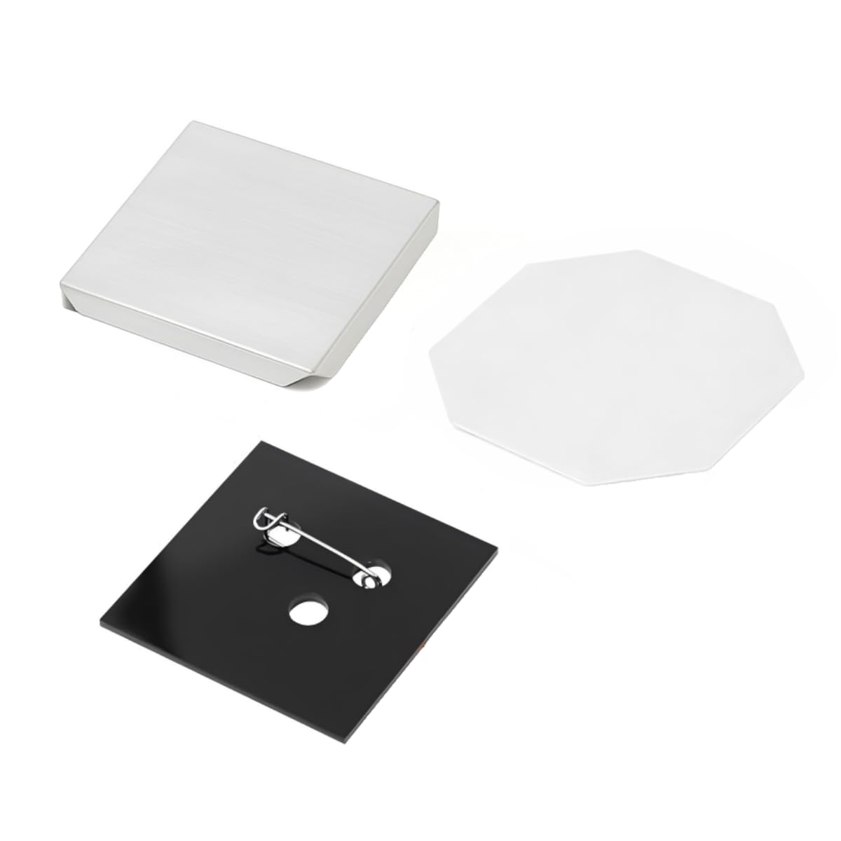 Photo 1 of 100 Set Acrylic Pin Materials Kit, DIY Photo Fridge Magnet Making Supplies, Transparent Film + Metal Shell + Magnet + Acrylic Board Compatible 2.5x2.5 Inch (63.5x63.5mm)