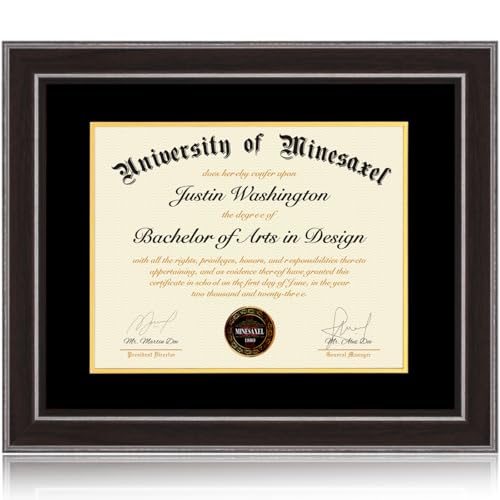 Minesaxel 16x20 Diploma Frames 13x17 with Black Mat, Fits Degree Certificate Document, 20 x 16 Walnut Color Frame with Tempered Glass Panel for Wall Mounting
