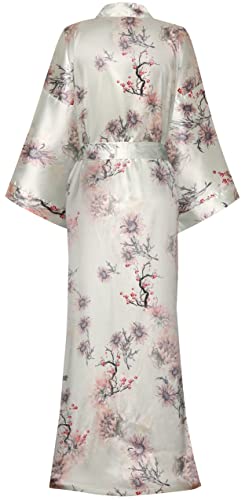 Image of goodmansam Women's Long Floral Satin Kimono Robes Bridal Dressing Gown Wedding Bridesmaid Nightgown