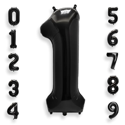 Image of AULE 40 Inch Big Black 1 Balloon Number Large Foil Helium Number Balloons 0-9 Jumbo Giant Happy 1st Birthday Party Decorations for Boy or Girl Huge Mylar Anniversary Party Supplies
