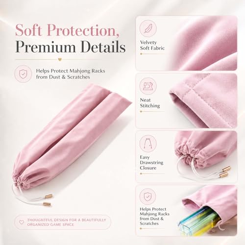 Azucyzi Pink Mahjong Rack Storage Bag for 4 Racks and Pushers, Velvet Drawstring Organizer Pouch with Dual Compartments, Soft Sleeve Protection Mahjong Accessories Storage Case (Pink) by Azucyzi - Used condition - Image 4
