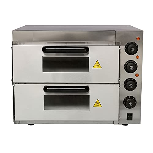 Shoppers Hub Pnq Multipurpose Electric Heavy Duty Commercial Stainless Steel Double Deck Stone Pizza Oven With Inner Stone Baking Heating Area,2 Stones Each With Timer (16 X 16 In Approx),3 Watts