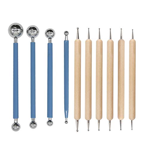 Moojito10 Piece Dotting Tools Embossing Ball Stylus Set, Tracing Pens for Rock Painting Nail Art Pottery Clay Modeling Carbon Transfer Paper Ornaments Art Craft DIY (Blue, Wooden)