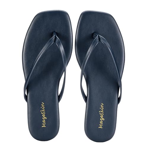 mazeskin Womens Memory Foam Flip Flops Leather Flat Sandals Navy US8 by mazeskin - Used condition - Image 5