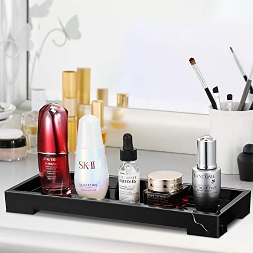 SITHON Resin Bathroom Vanity Tray, Toilet Tank Storage Holder Bathtub Catchall Decorative Dish Countertop Closet Dresser Organiser for Cosmetics Perfume Jewelry Towel Tissues, (Black Marble)