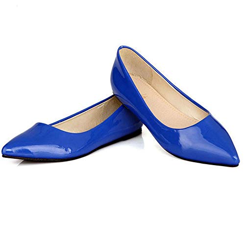 LUXMAX Women Patent Leather Pointed Toe Flats Slip On Casual Court Shoes2