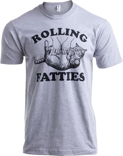 Rolling Fatties - Funny Cat Shirts for Men, Hilarious Novelty Clothing Rollin Cat T-Shirt - (Men,L)