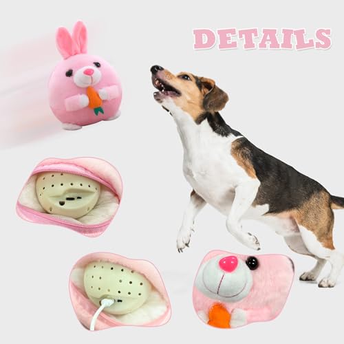 Interaktives Hundespielzeug Ball, Plüschtier Hundeball Elektrisch, mit Musik, Kann Sprechen Lernen, 360° Bewegliches, USB Wiederaufladbar, Magic Ball für Hunde Katzen zum Spielen Drinnen (Kaninchen)