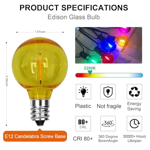 Image of GOOTHY 25 Pack G40 LED Multicolor Christmas Replacement Light Bulbs, E12 Candelabra Base LED Globe Bulbs for Outdoor Christmas String Lights, 0.6W Shatterproof Round Colorful Christms Light Bulbs