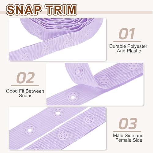 uxcell 3 Yard Snap Button Tape, Polyester Plastic Snap Button Trim, Sewing Press Stud Ribbon Replacement for DIY Craft Clothes Fabric Sewing, Light Purple by uxcell - Image 3