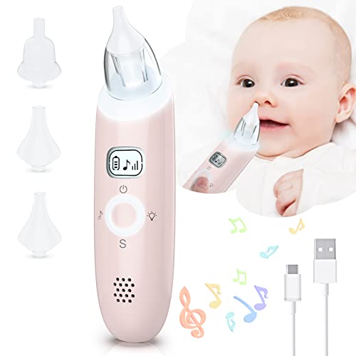 bubbacare Mouche bébé, Aspirateur Nasal pour Bébé avec 3 niveaux d'aspiration, Aspirateur Nasal électrique avec lumière, musique et 4 buses réutilisables pour bébés et tout-petits Pink#007 Cover