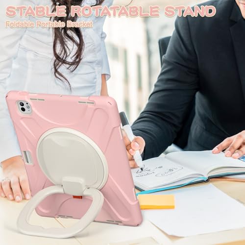 Coque iPad Pro 13 M5 M4 rose antichoc avec support rotatif et protège-écran - 6
