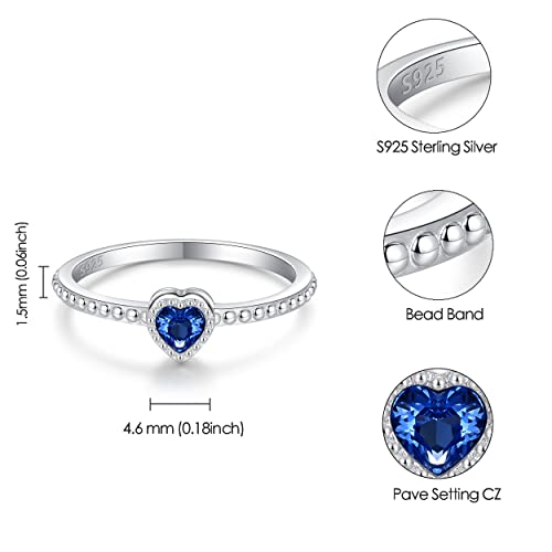 Sololike S925 Sterling Silver Stackable Rings For September For Women Girls - Birthstone Stacking Blue Heart Ring Size 6 Knuckle Rings Band Mothers Day Birthday Jewelry Gifts #TOP6