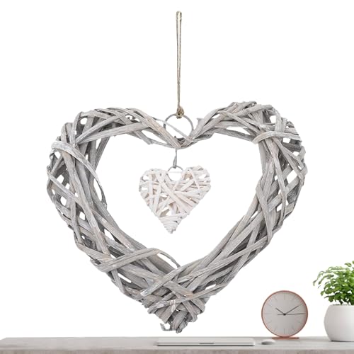Decoración de pared de ratán, adorno de corona para boda, adorno de corona de mimbre en forma de corazón, decoración colgante de pared para boda romántica