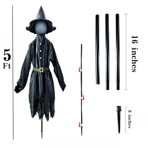 Halloween Decorations Outdoor 5 FT Set of 3 Light Up Witches Holding Hands Witches with Stakes,Scary Screaming Variable Glowing Face Witches for Spooky Garden Statue Decoration Lawn Patio Decor (BK) by KISKISBY - Image 5