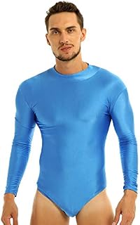 YiZYiF Men's Mock Neck Bodysuit Unitard Spandex Zentai Suits Costume Dancewear Light Blue