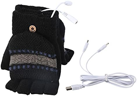 Yinuoday Unisex Women's & Men's USB Heated Gloves Mitten Winter Hands Warm Laptop Gloves Full & Half Heated Fingerless Gloves Heating Knitting Hands Warmer Washable Design