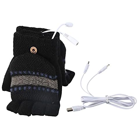 Yinuoday Unisex Women's & Men's USB Heated Gloves Mitten Winter Hands Warm Laptop Gloves Full & Half Heated Fingerless Gloves Heating Knitting Hands Warmer Washable Design Cover