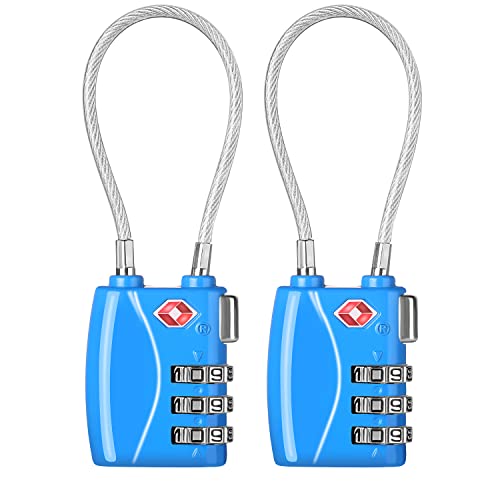 Image of ZHEGE TSA Cable Luggage Lock 3 Digit Combination Padlock with Alloy Body for Suitcase, Baggage, Backpack, Pistol Case (2 Pack, Blue)