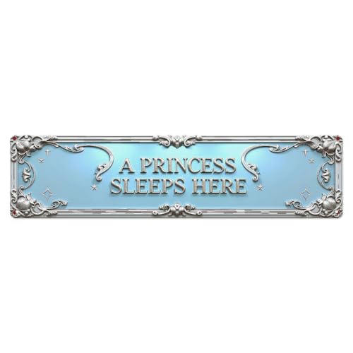 Image of A Princess Sleeps Here Retro Metal Tin Sign, Vintage Wall Decor, Metal Poster for Home, Bar, Cafe, Man Cave, Garage 4 × 16 Inch