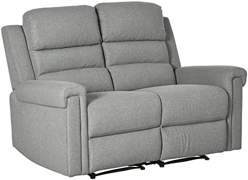 HOMCOM Modern Loveseat Recliner Sofa with Linen Fabric and Thick Sponge Padding, 2 Seater Couch Recliner Couch Manual Reclining Sofa Loveseat Couch Living Room Furniture, Gray