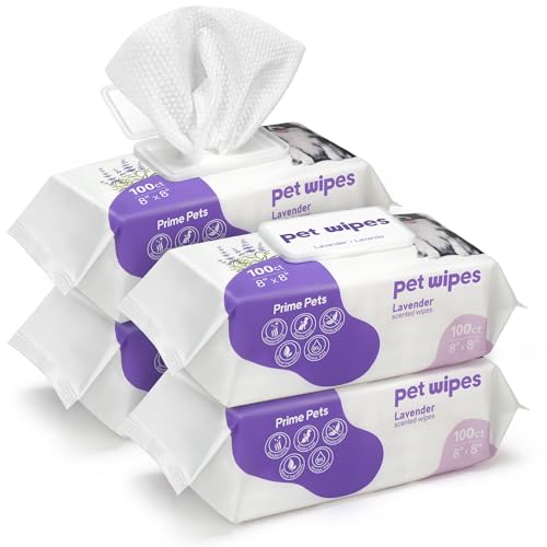 Prime Pets 400pcs Dog Wipes for Paws and Butt, Large Pet Wipes for Dogs, Dog Wipes Cleaning Deodorizing, Hypoallergenic, Puppy Wipes for Grooming Face Fur Body, Lavender Scented