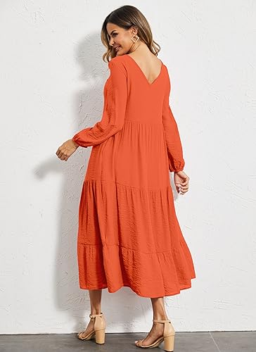 Image of Halife Women's Summer Casual Maxi Dresses Flowy Ruffle Boho Long Dresses with Pockets