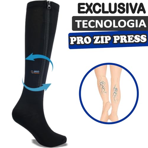 Meia de Compressão Cano Longo ¾ Com Ziper para Tratamento de Varizes Trombose Má Circulação Sanguíne