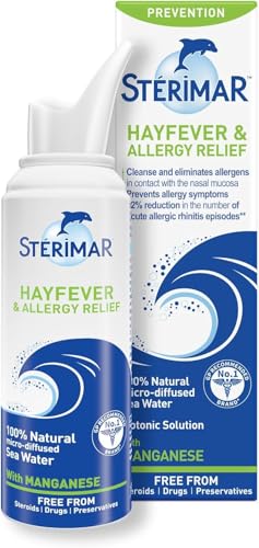 Sterimar Hayfever & Allergy Relief, Nasal Spray, with Manganese, Isotonic, 100% Natural Sea Water, Free from Steroids, Drugs & Preservatives, for Adults & Children 3+, 100ml