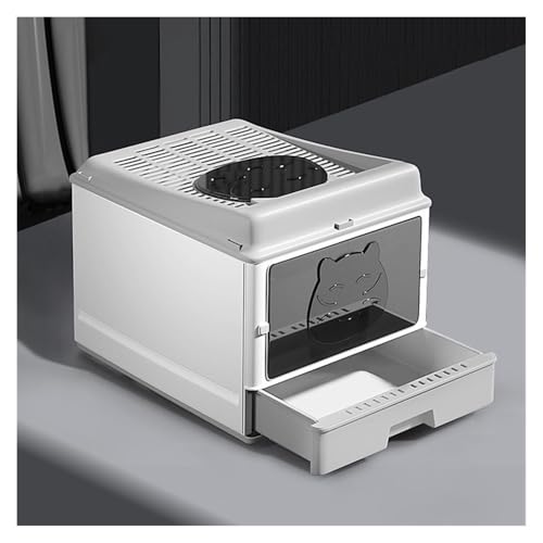 Automatic Litter Box, Semi-Enclosed Plastic Cat Litter Box with Scoop for All Cat Sizes(Gray)