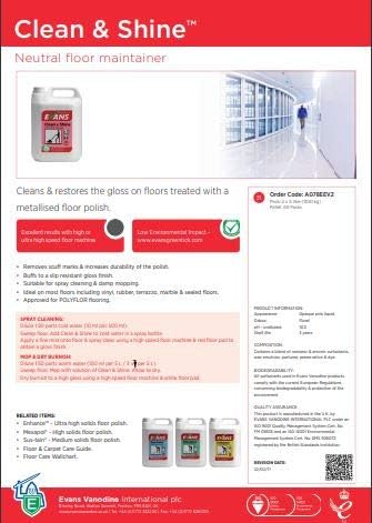 2 x Evans Vanodine Floor Polish Clean & Shine Floor Maintainer, Perfumed Neutral Floor Cleaner Polish 5Ltr Bottle