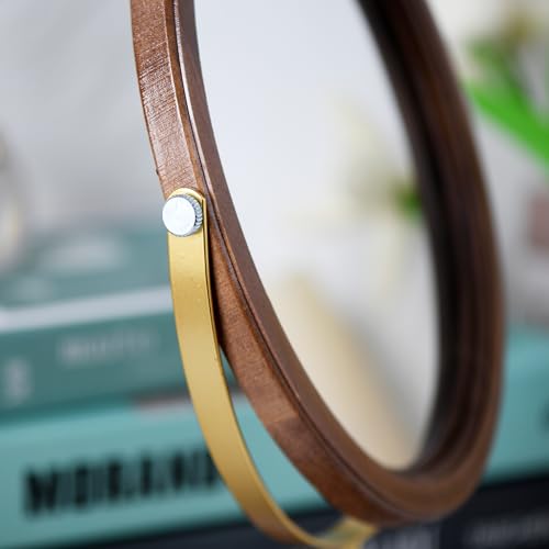 Tstarer Desk Makeup Mirror with Solid Wood,Elliptical Vanity Table Mirror for Living Room Bedroom (19 W x 35 H -CM) (Rustic Brown) - Image 5