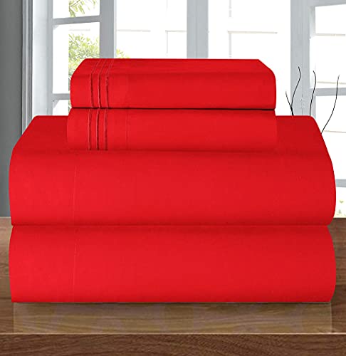 Elegant Comfort Luxury Soft 1500 Premier Egyptian 4-Piece Premium Hotel Quality Wrinkle Resistant Coziest Bedding Set, All Around Elastic Fitted Sheet, Deep Pocket up to 16inch, Queen, Red