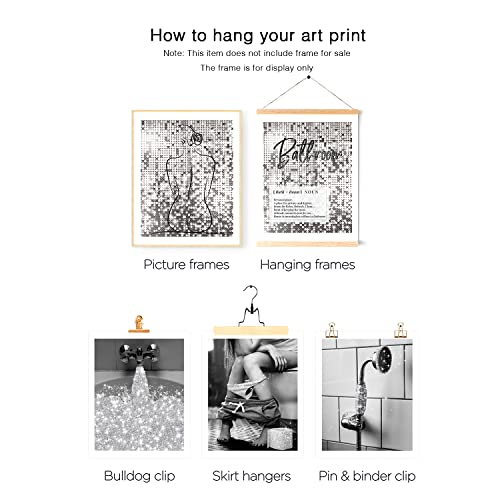 Sikyucor Bath Wall Decor Funny Bathroom Wall Art Prints Glam Glitter Tissue Toilet Paper Artwork Wall Black And White Silver Grey Modern Fashion Minimalist Lines Art Decor (8"X10" Unframed) #TOP2