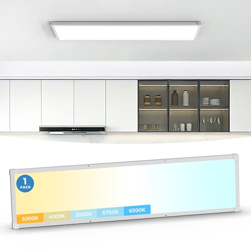 1x4 LED Flat Panel Light Surface Mount, 1 Ft. by 4 Ft. LED Ceiling Light Fixture, with Protection Corner,6500 Lumens,Dimmable,Switchable 5CCT 3000K-6500K & 5 Wattage 30W-50W, White, 1 Pack