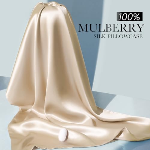 2 Pack 100% Mulberry Silk Pillowcase for Hair and Skin, 22 Momme Natural Silk Pillow Cases Set of 2 with Zipper, Pillow Cover for Women Mom Men (2 Pack Beige, King 20''×36'')