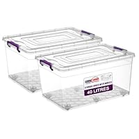 BH | 40L - 2 PCS Clear Large Plastic Storage Box with Lids on Wheels |Containers Multi Purpose use for Home, office, Kitchen, Toys, Clip Locked (40 Litres) - By BEST HOUSE