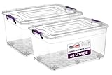 BH | 40L - 2 PCS Clear Large Plastic Storage Box with Lids on Wheels |Containers Multi Purpose use for Home, office, Kitchen, Toys, Clip Locked (40 Litres) - By BEST HOUSE