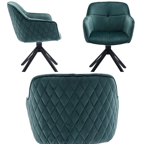 EMMA Esszimmerstühle 2er Set mit schwarzem Metallgestell, Grün - Bequeme Samt Stühle für Esszimmer & Wohnzimmer - 59 x 82 x 62 cm (B/H/T)