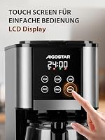 Aigostar Cora - Filterkaffeemaschine, Programmierbar 24h, 1,5L, LCD-Display, 12-Tassen Kaffeemaschine, Edelstahl, 1000W, Intensitätseinstellung, Tropf-Stopp, AutoClean, Warmhaltefunktion, Schwarz – Ansicht 2