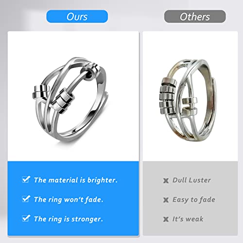 Alsanix 925 Sterling Silver Women's Anxiety Ring,Men's Anti-Anxiety Ring With Beads,Adjustable Rotating Ring,Decompression Stacking Unisex Ring #TOP1