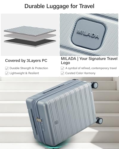 Image of MILADA 28 Inch Large Expandable Checked Luggage with 8 Spinner Wheels, Hardshell Suitcase with TSA Lock, Lightweight Durable PC Shell, Airline-Approved for Extended Travel, Arctic Silver