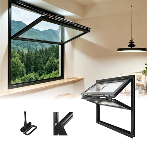 Folding Shed Window with Tempered Glass & Aluminum Alloy Frame for Food Truck, Basement, Mobile Home and Commercial Use(44x48in/111.8x121.9cm)