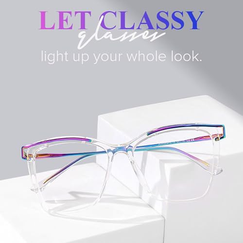 Image of Zeelool Blue Light Blocking Glasses, Cat Eye Frame Glasses for Women Eyeglasses with Clear Lens Anti Eyestrain & UV from Computer /TV /Phone ZJGX999416-10B Crystal