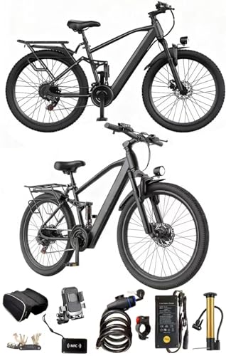 Rexhan 26” Electric Bike, 26 Inch E Hybrid Bike, 36V 15AH Lithium Battery, Powerful Motor, Throttle, Dual Suspension, Dual Disc Brakes, 35-55 KM Range, Headlight, New