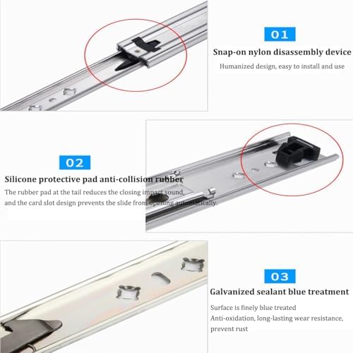 Generic Drawer Slides 1 Pair Locking Rail Tool Box Glides 250lbs Load Capacity Side Mount Ball Bearing Runners 10 22 28 34 46 50 54 58 60 Inch 3-Fold Full Extension(400mm/16inch)