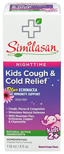 Similasan Kids Nighttime Cough & Cold Relief Plus Echinacea for Immunity Support 4 Ounce, for Cough and Cold Relief in Children Ages 2 and Up, Formulated with Natural Active Ingredients