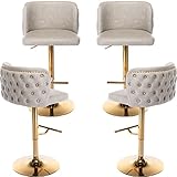 Modern Swivel Counter Height Bar Stools Set of 4, 25'-33' Adjustable Tufted PU Leather Bar Chairs, Beige Kitchen Stools for Kitchen Island, Sillas para Barra de Cocina, Gold Base (Beige, 4Pcs)